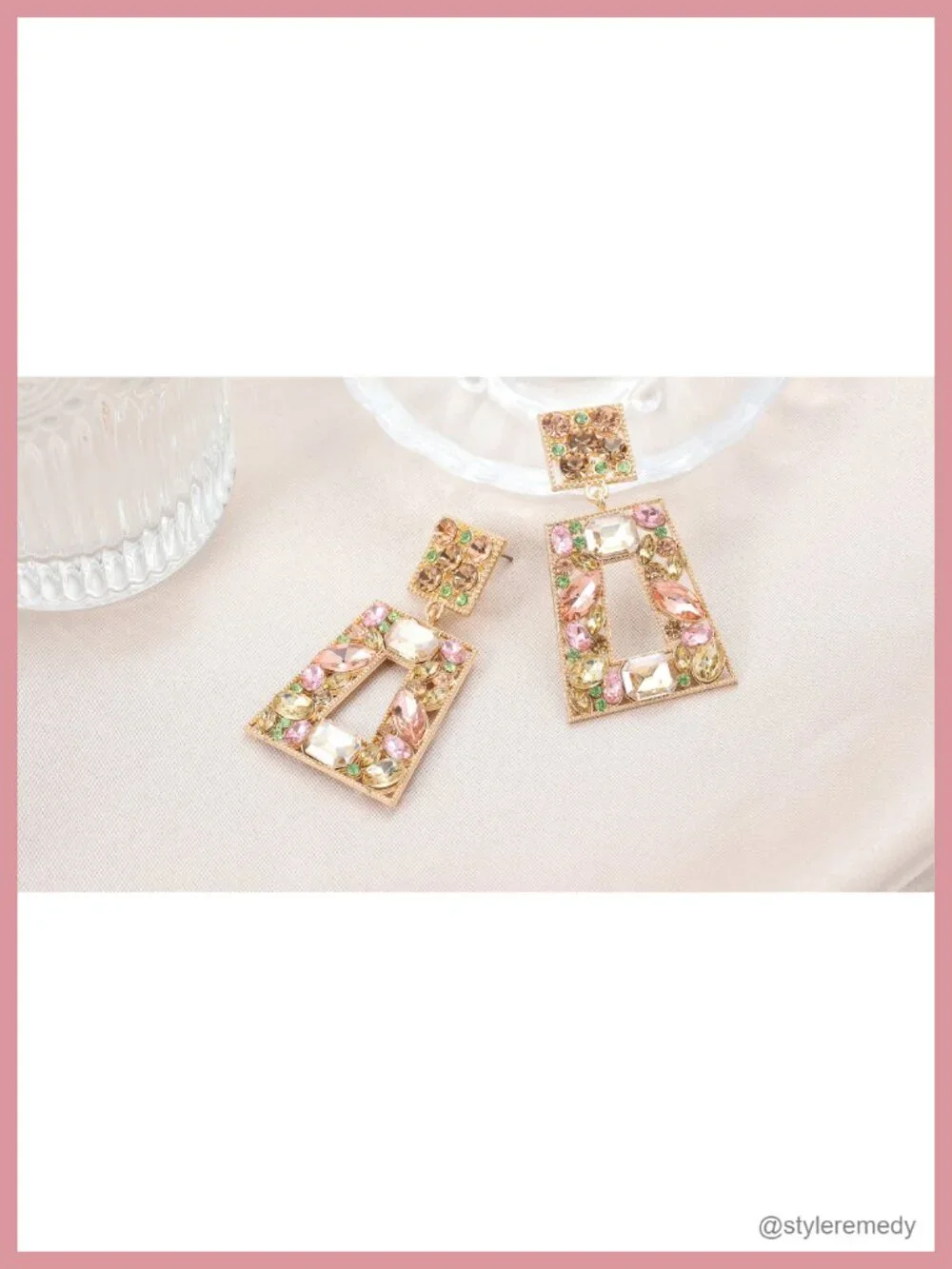 Rhinestone Rectangle Statement Drop Dangle Earrings Geometric Crystal Chunky